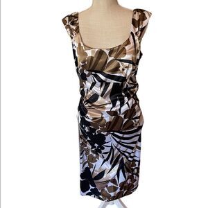 London Times Sateen Dress with Palm Leaf Design